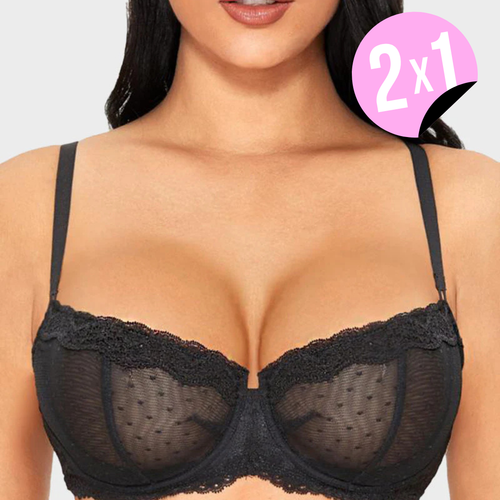 Sujetador transparente sin forro con aros y encaje 2X1