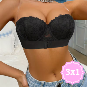 Sujetador de Encaje sin Tirantes Diseño push-up 3X1