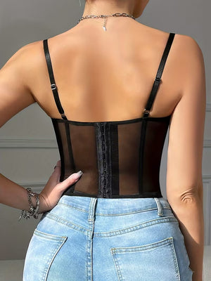 Top de Corsé Cierre Ajustable con Hebilla  Borde de Encaje