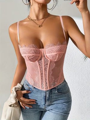 Top de Corsé Cierre Ajustable con Hebilla  Borde de Encaje